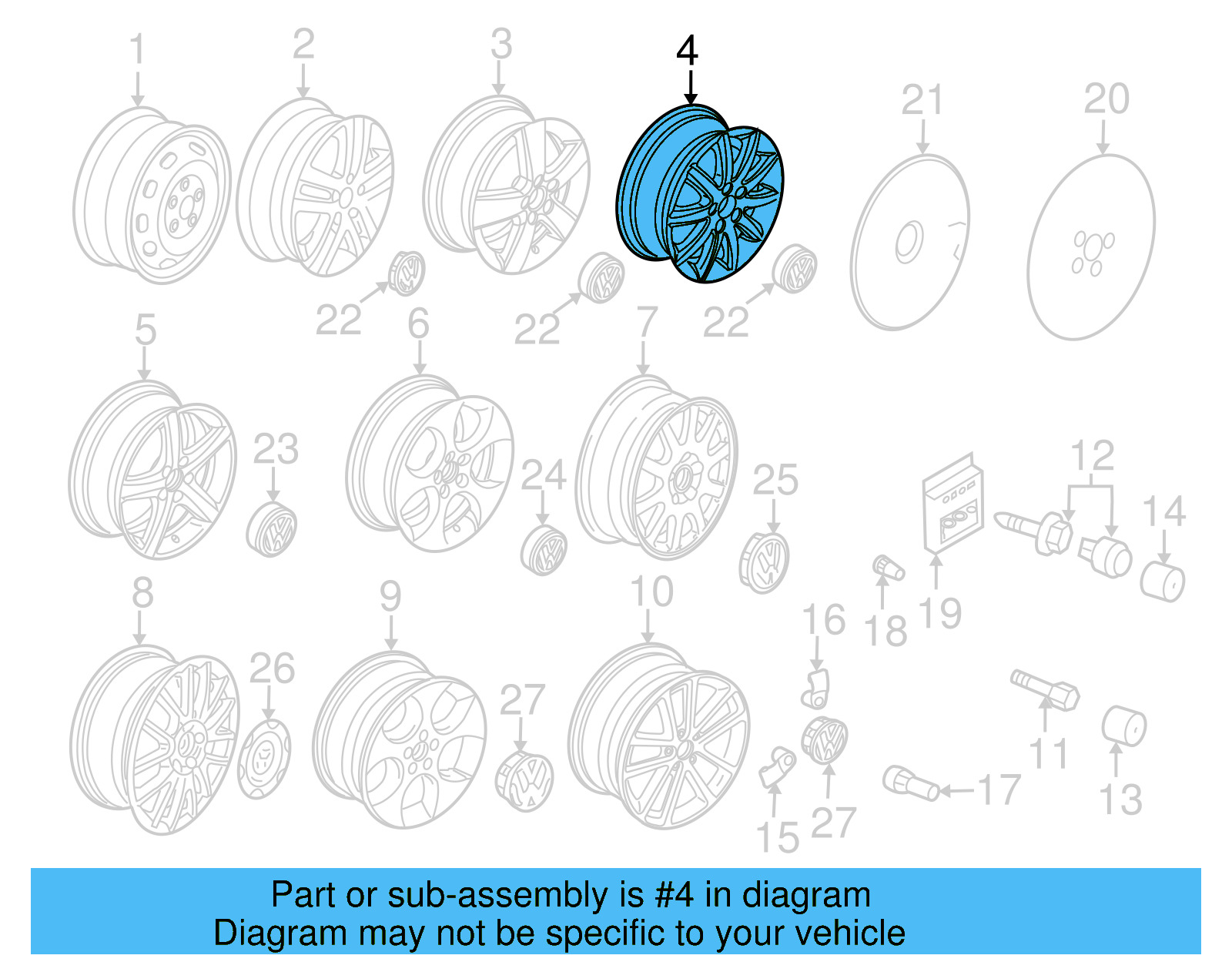 Wheel, Alloy 1K0-601-025-BC-8Z8