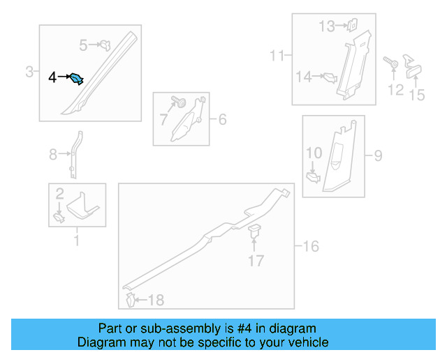 Windshield Pillar Trim Clip 4A0-867-276 - View 14