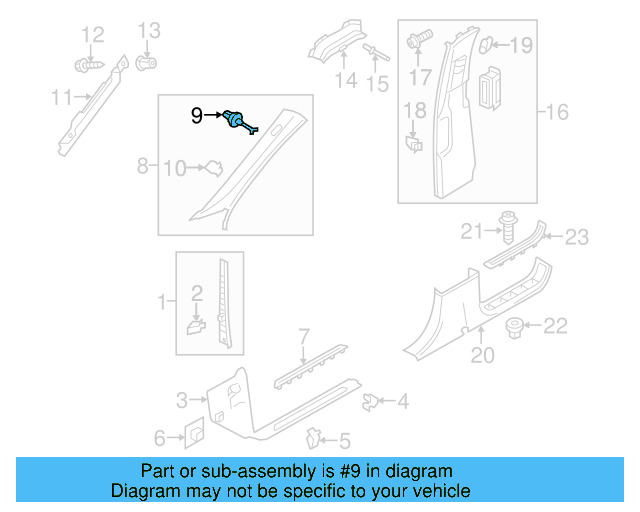 Windshield Pillar Trim Clip 5N0-880-385-A - View 9