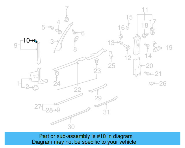 Lower Center Pillar Trim Clip 4A0-867-276-B - View 108