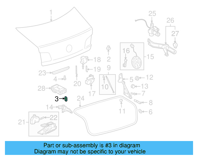 Trunk Lid Grommet 3D0-827-713-A - View 3