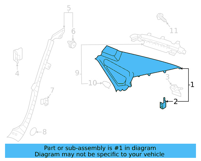 Quarter Glass Trim 561-867-287-G-Y20 - View 2