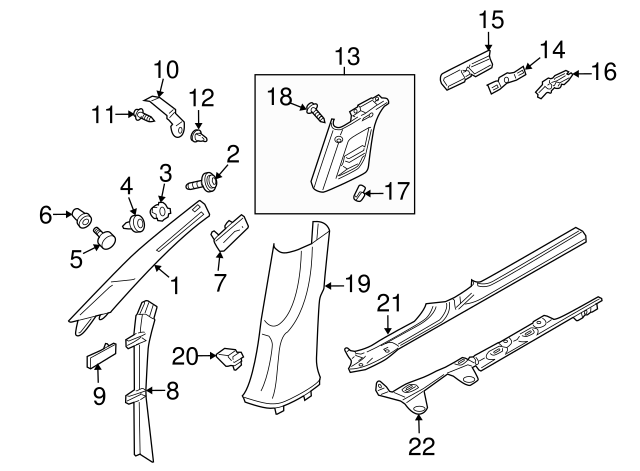 Upper Center Pillar Trim Retainer Bracket 3C0-867-737-C