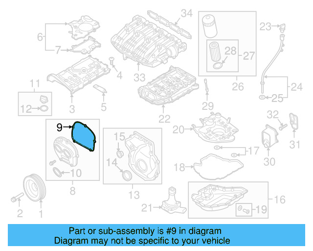 Engine Timing Cover Gasket 06L-103-483-A - View 32