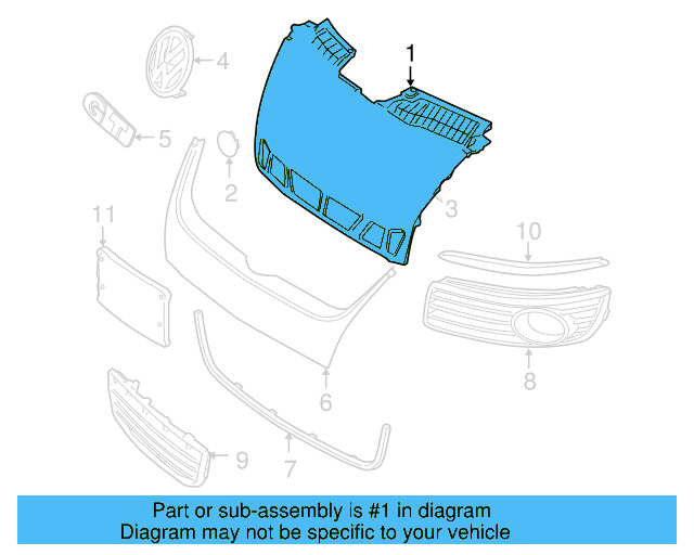 Upper Grille 1K9-853-651-E-ZLL - View 13