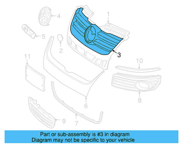 Upper Grille 1K5-853-653-C-9B9 - View 11
