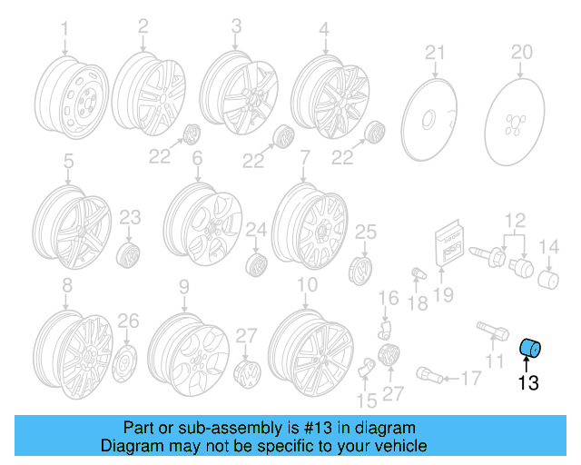 Wheel Bolt Cap 1K0-601-173-A-9B9 - View 53
