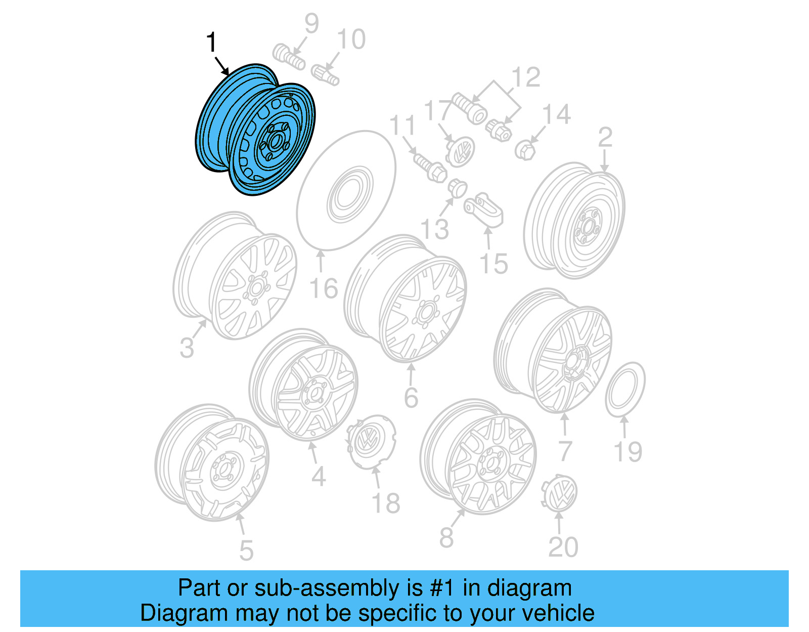 Wheel, Steel 3B0-601-027-D-03C