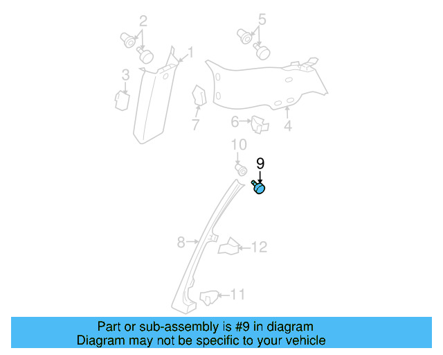 Upper Quarter Trim Clip 3C5-867-200 - View 8