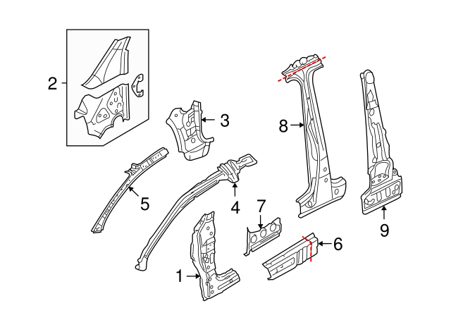 Inner Hinge Pillar 1K6-802-125-A - View 8