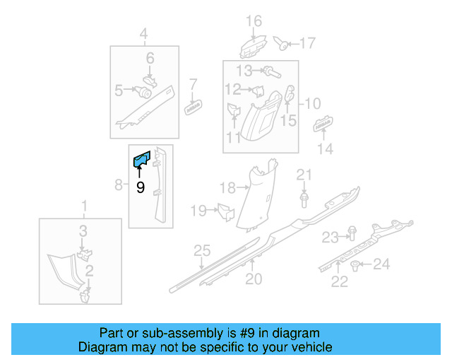 Upper Quarter Trim Clip 3B0-880-288-A - View 13