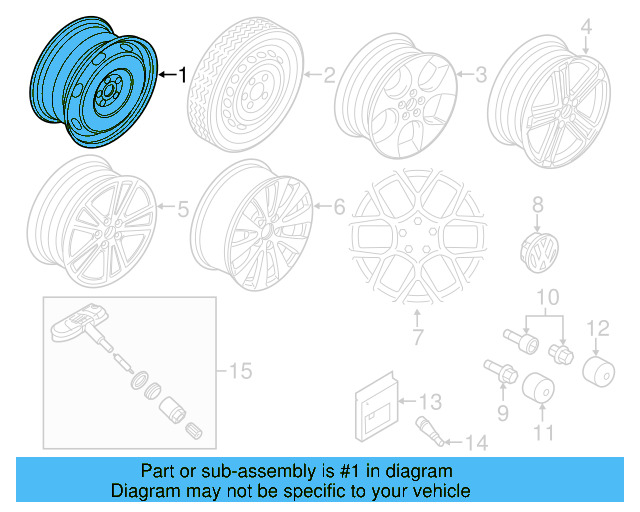 Wheel, Alloy 1K0-601-025-AG-AX1 - View 2