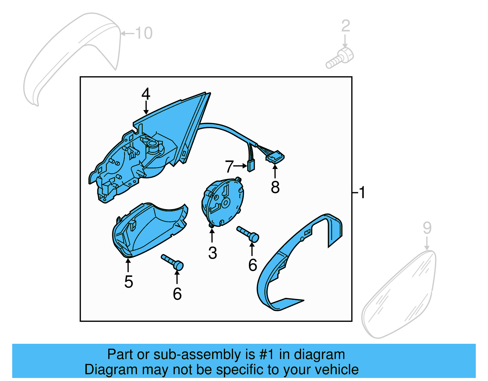 Mirror Assembly 561-857-508-BD-9B9 - View 2