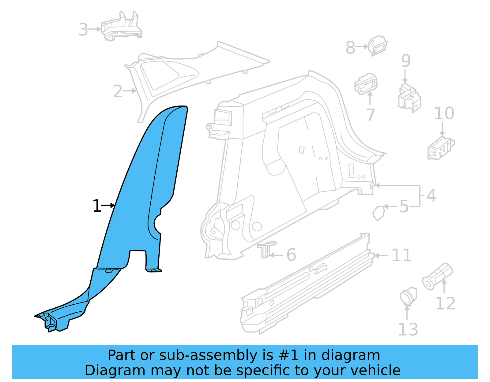 Lower Pillar Trim 11A-867-766-C-4PK - View 3