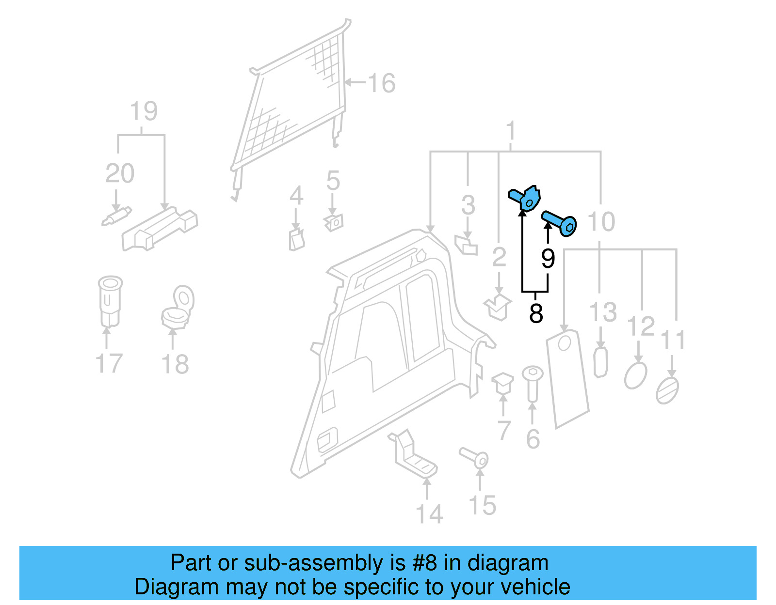 Trunk Trim Panel Bracket 3C9-867-160-2ZZ