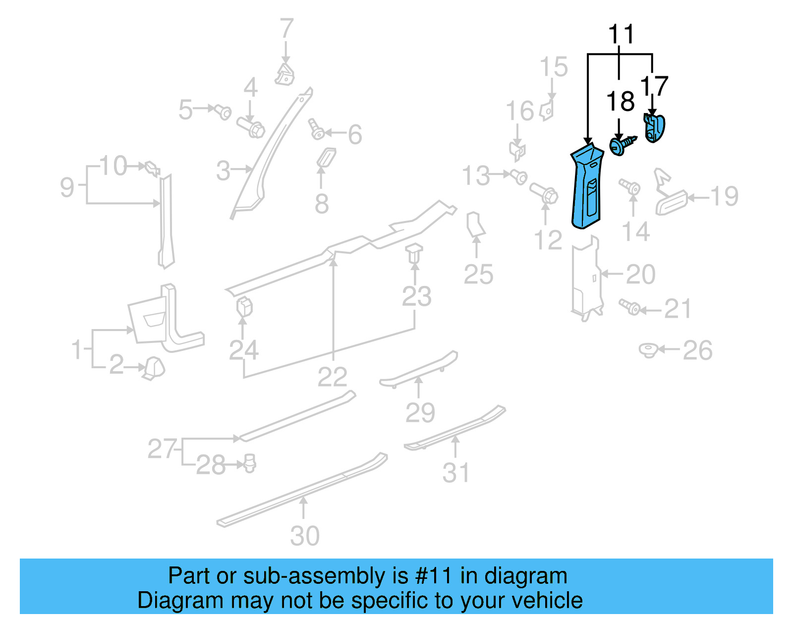 Upper Center Pillar Trim 1K4-867-243-R-6K8 - View 3