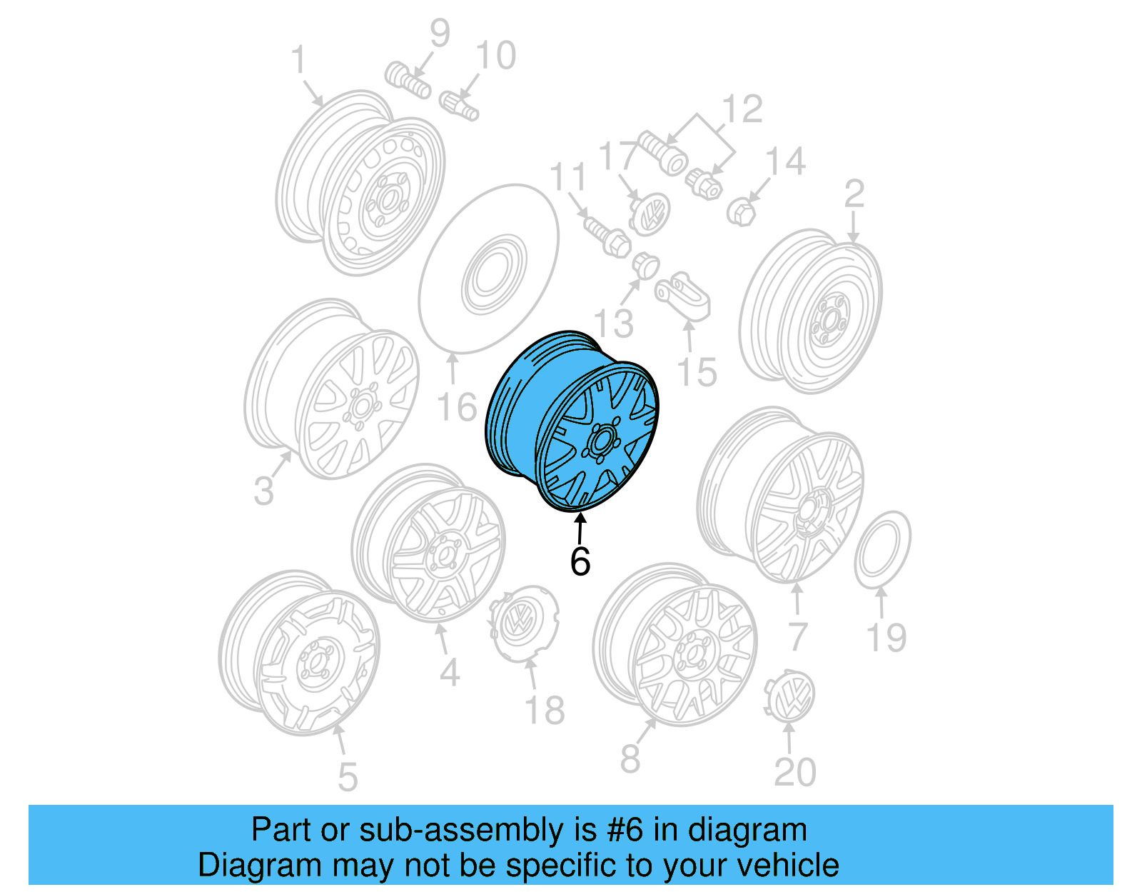 Wheel, Alloy 3B0-601-025-T-8Z8 - View 8