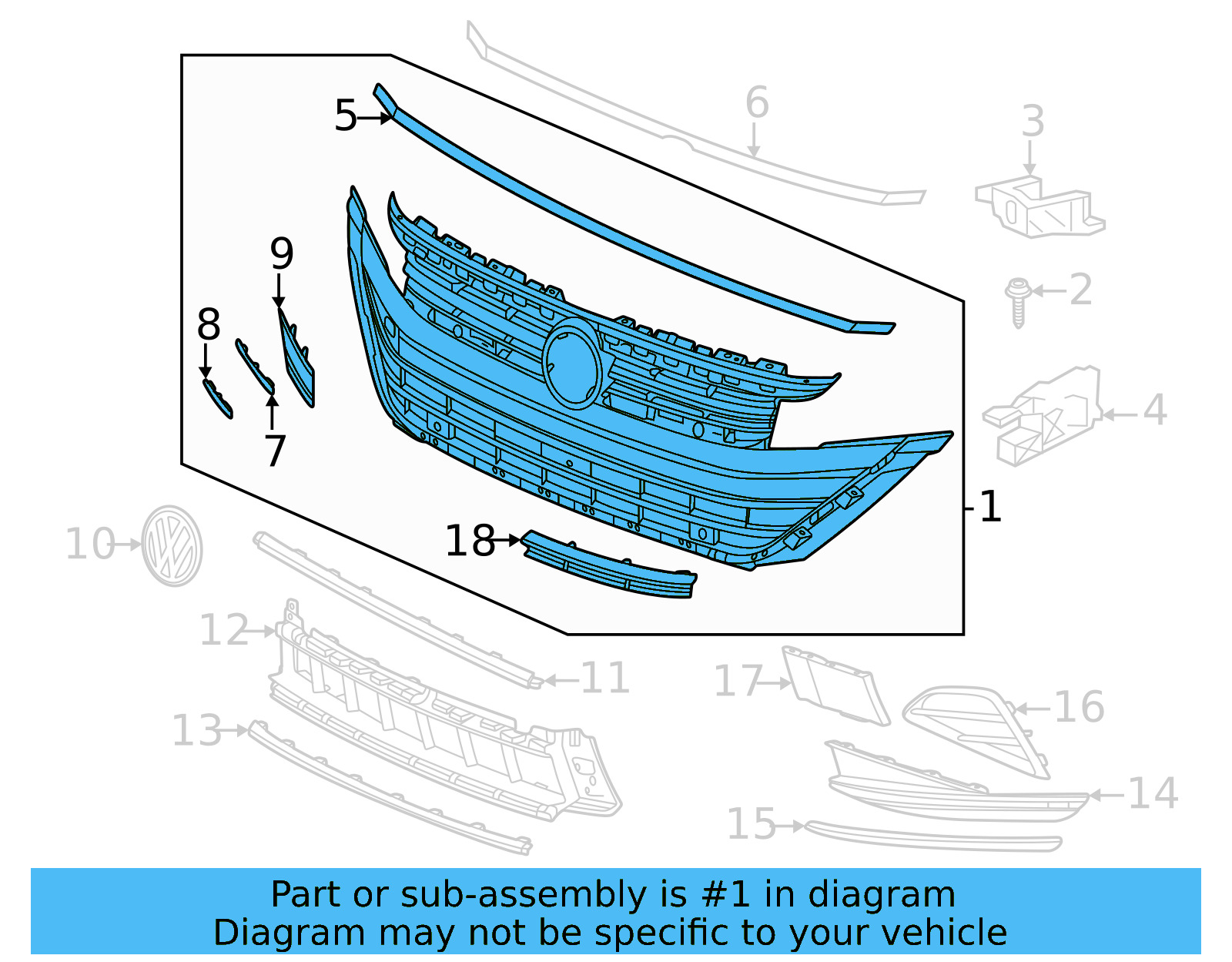 Grille Assembly 3G8-853-651-AR-ZLL - View 3