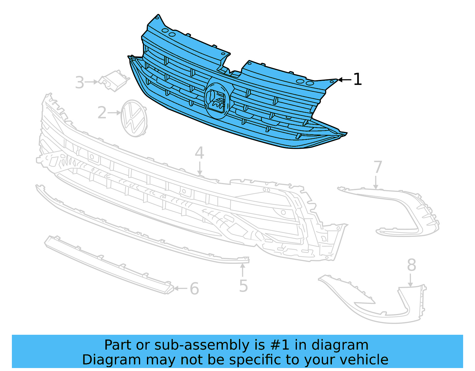 Upper Grille 5NN-853-651-AE-ZLL - View 2