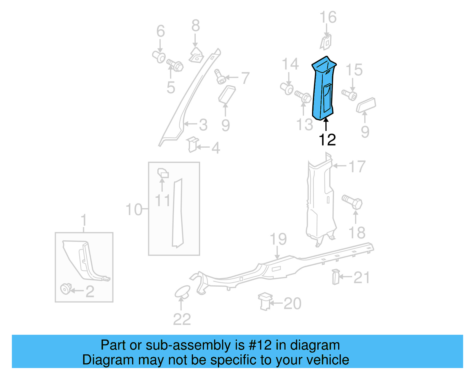 Upper Center Pillar Trim 1K5867244CDD9 - View 2