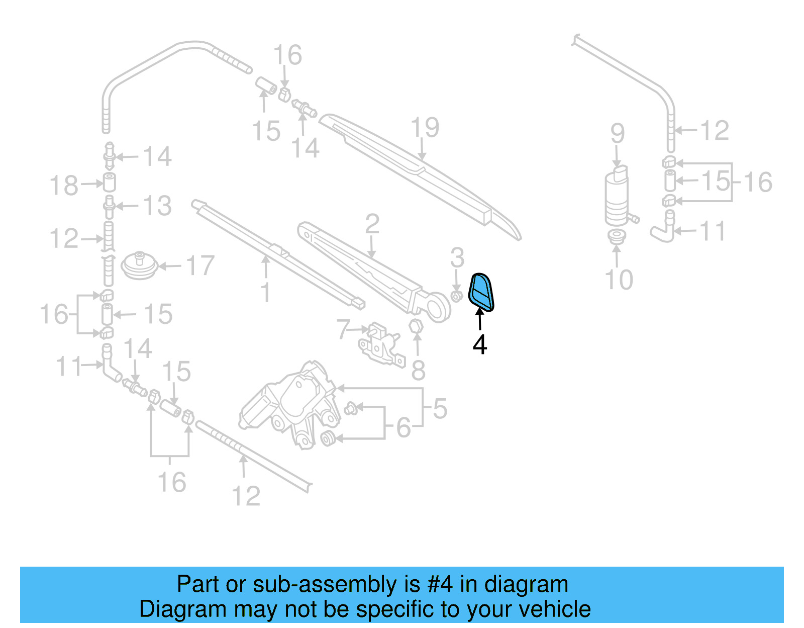 Back Glass Wiper Arm Cap 7L6-845-227-E - View 11