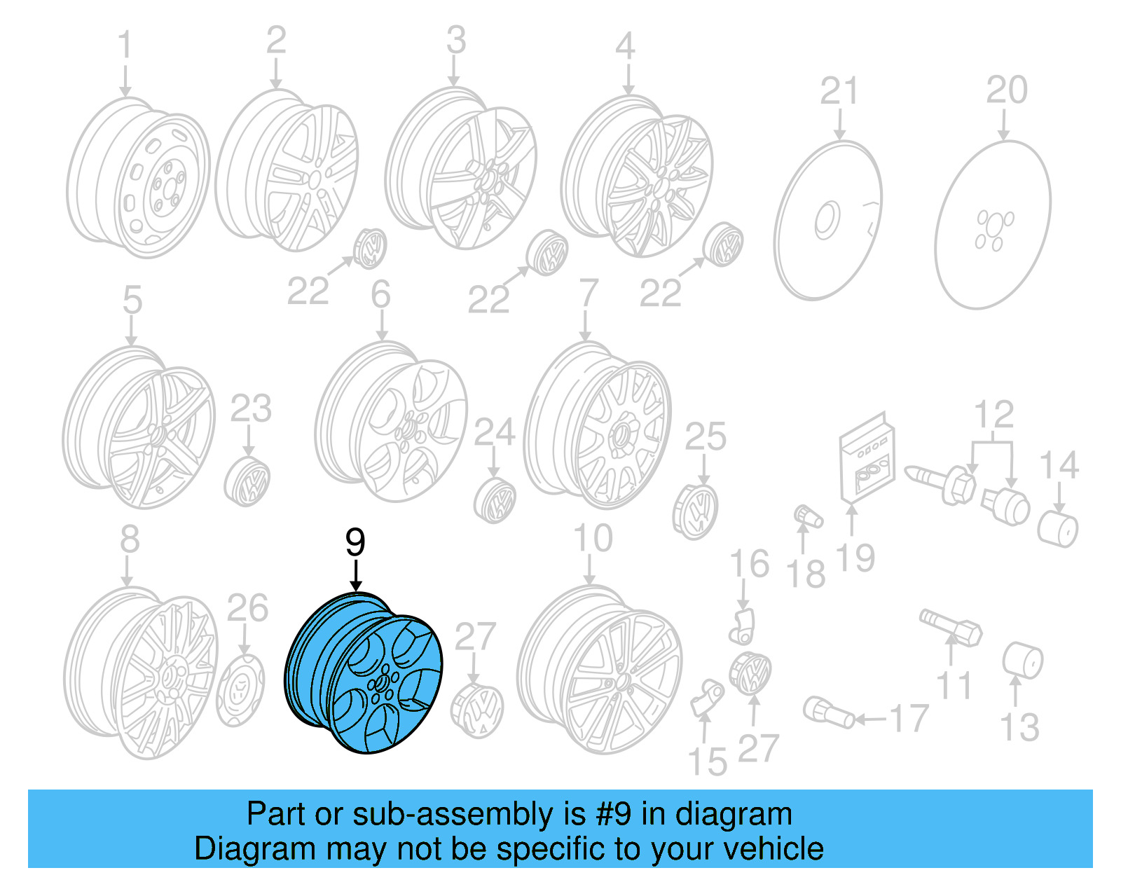 Wheel, Alloy 1K0-601-025-BA-16Z - View 9