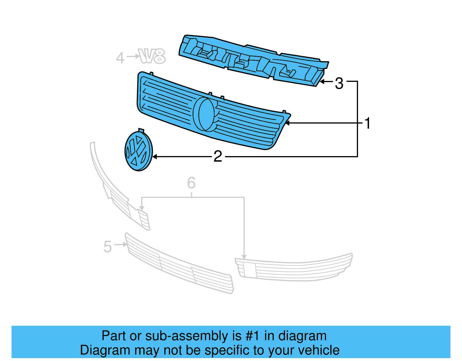 Grille Assembly 3B0-853-651-K-3FZ - View 7
