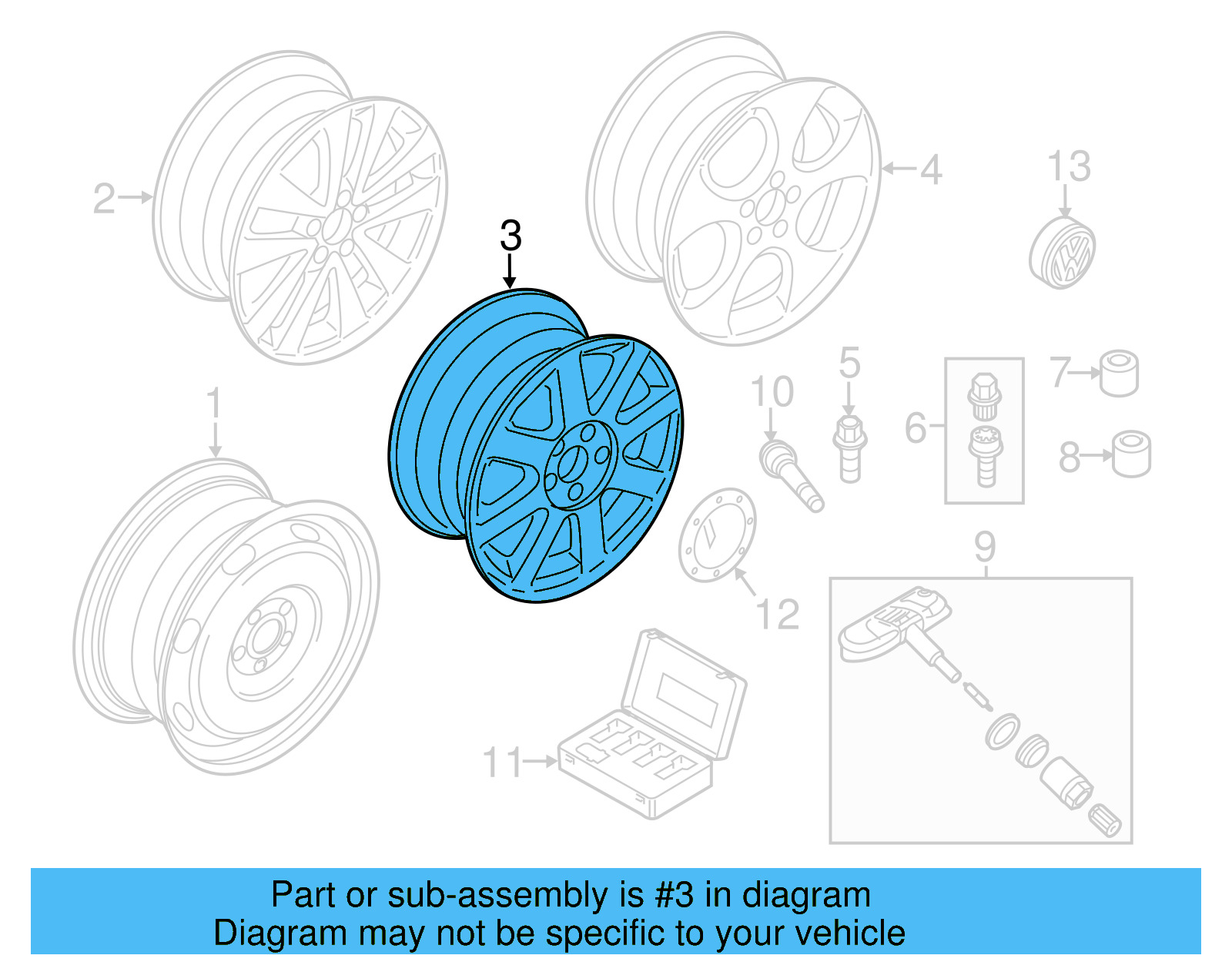 Wheel, Alloy 5K0-601-025-AA-88Z - View 14