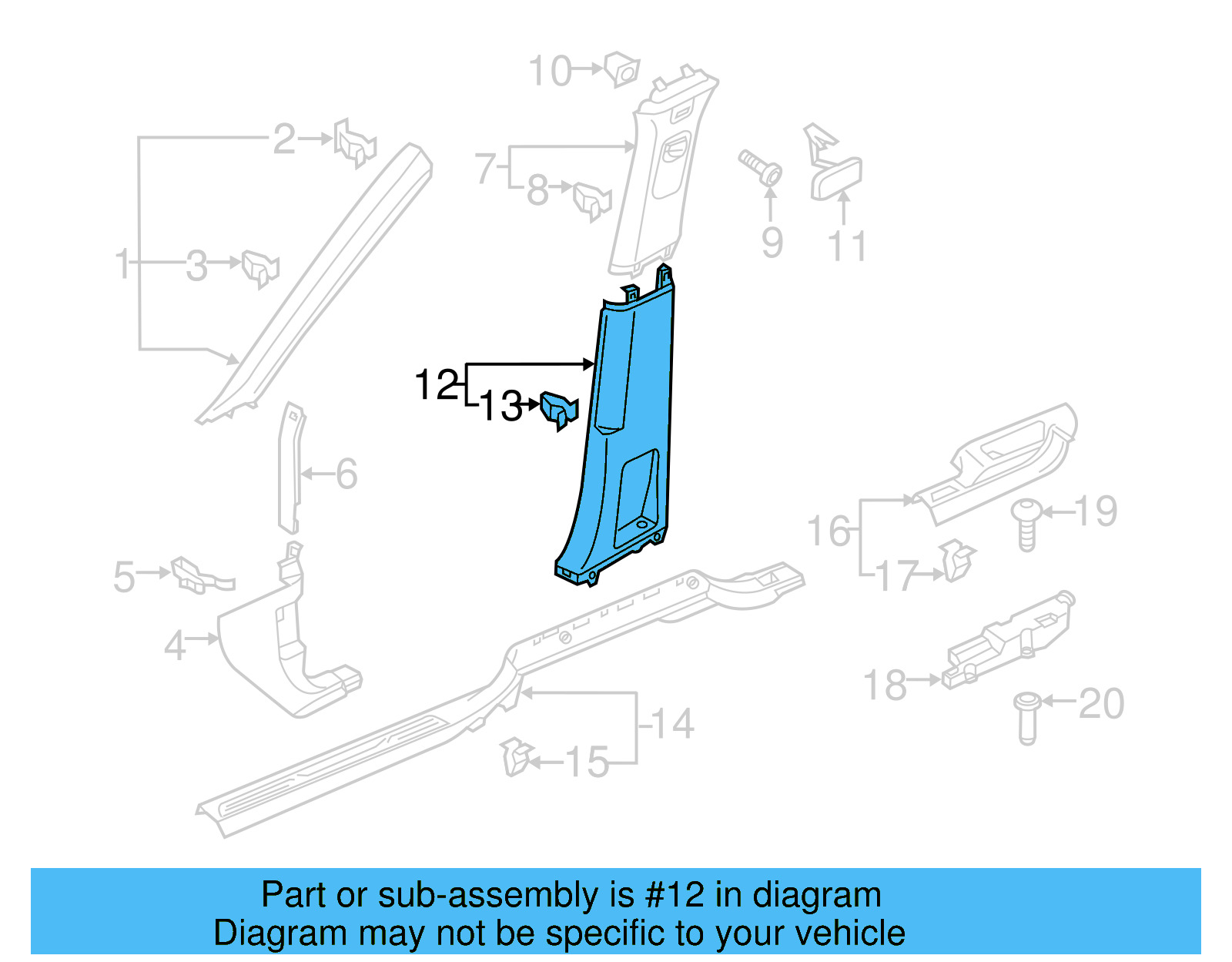 Lower Center Pillar Trim 3CN-867-292-A-82V - View 6