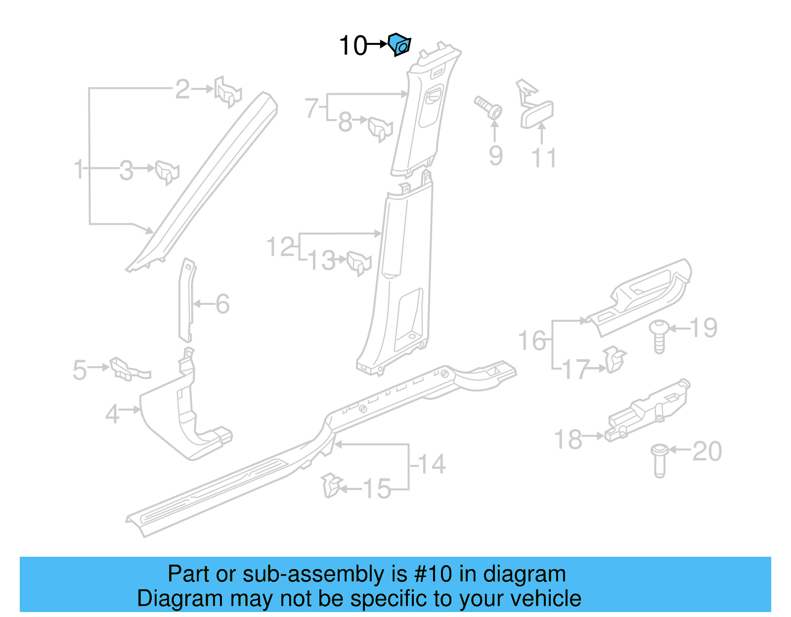 Upper Center Pillar Trim Retainer 3C0-867-632 - View 15