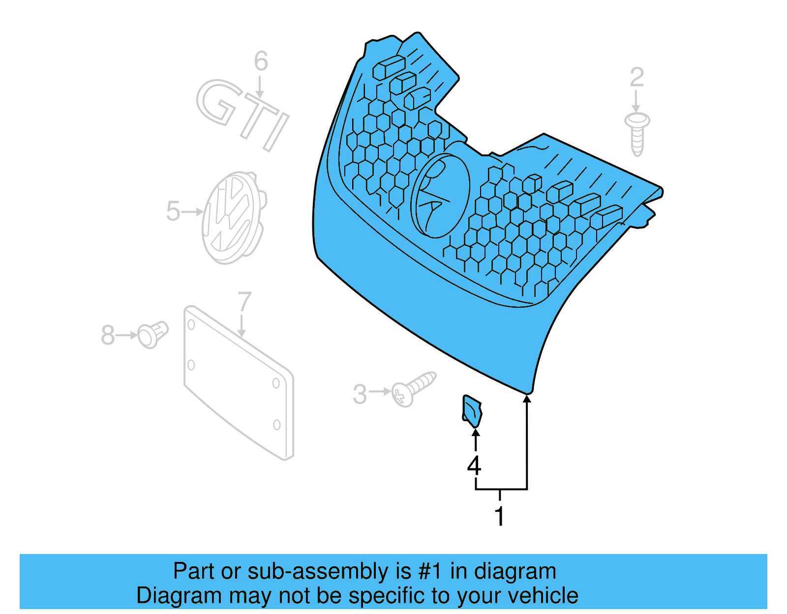 Grille 1K0-853-651-H-VW8 - View 5