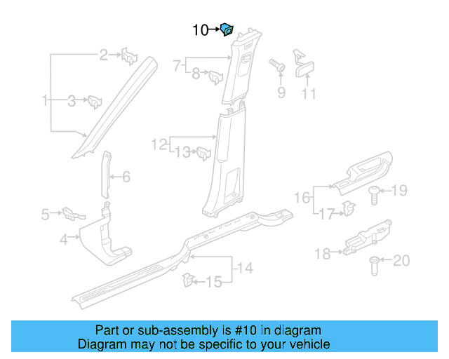 Upper Center Pillar Trim Retainer 3C0-867-632 - View 11