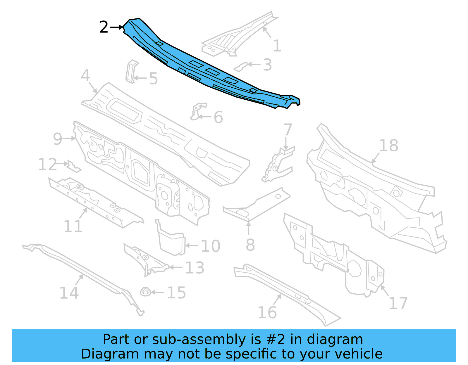 Cowl Grille Panel 17A-802-483-B - View 3