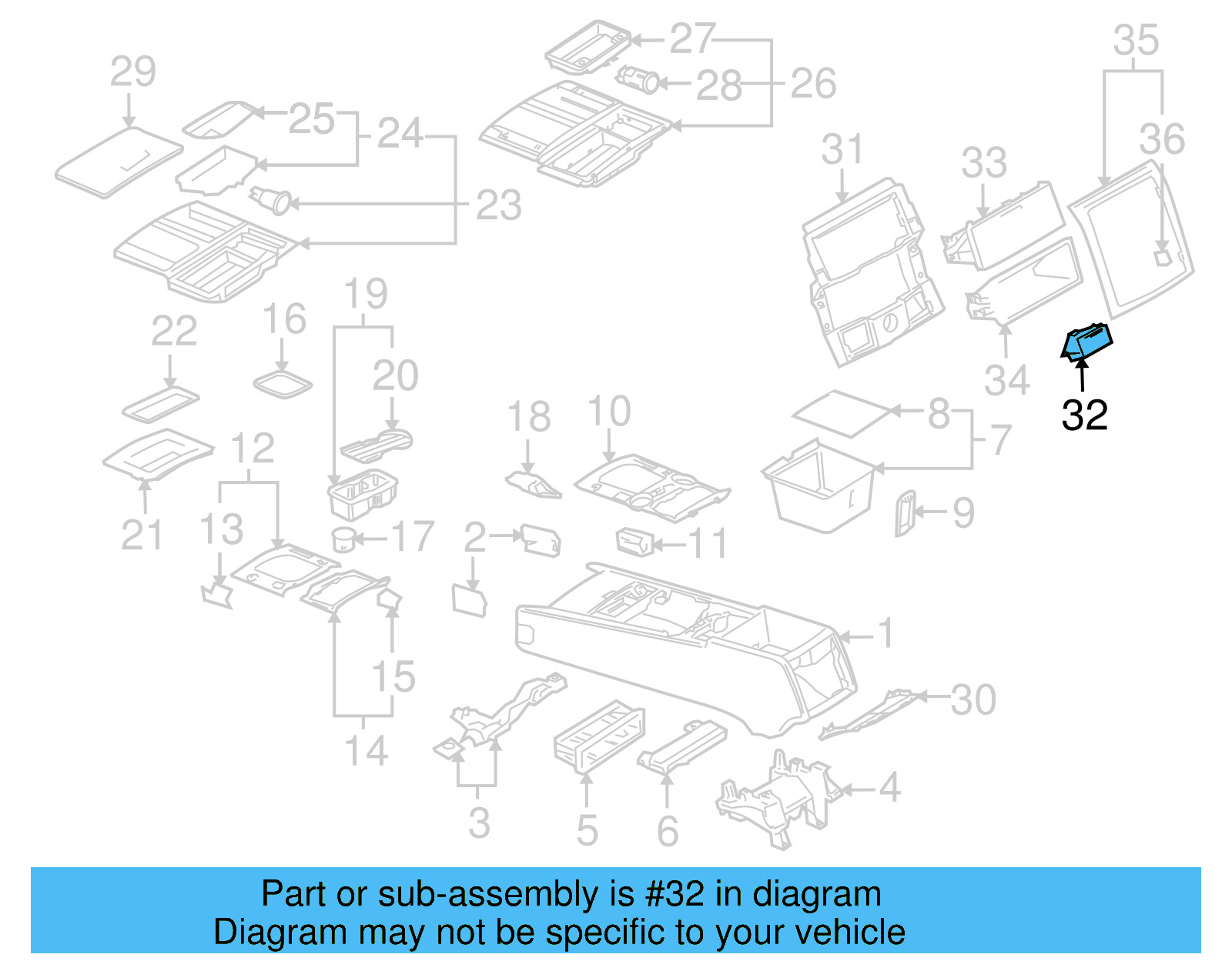Console Trim Panel Cap 7L6-864-321-D - View 5