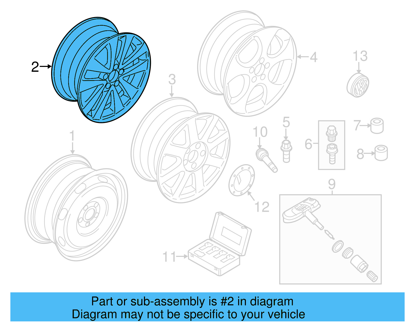 Wheel, Alloy 5K0-601-025-Q-8Z8 - View 13