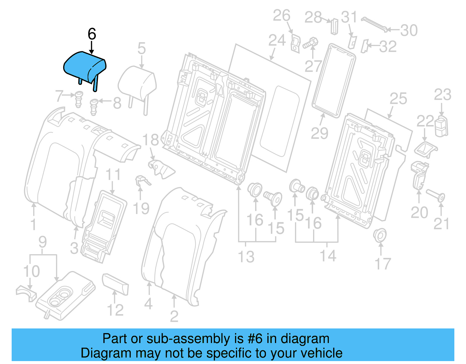 Headrest, Center 5G0-885-902-S-CMR - View 2