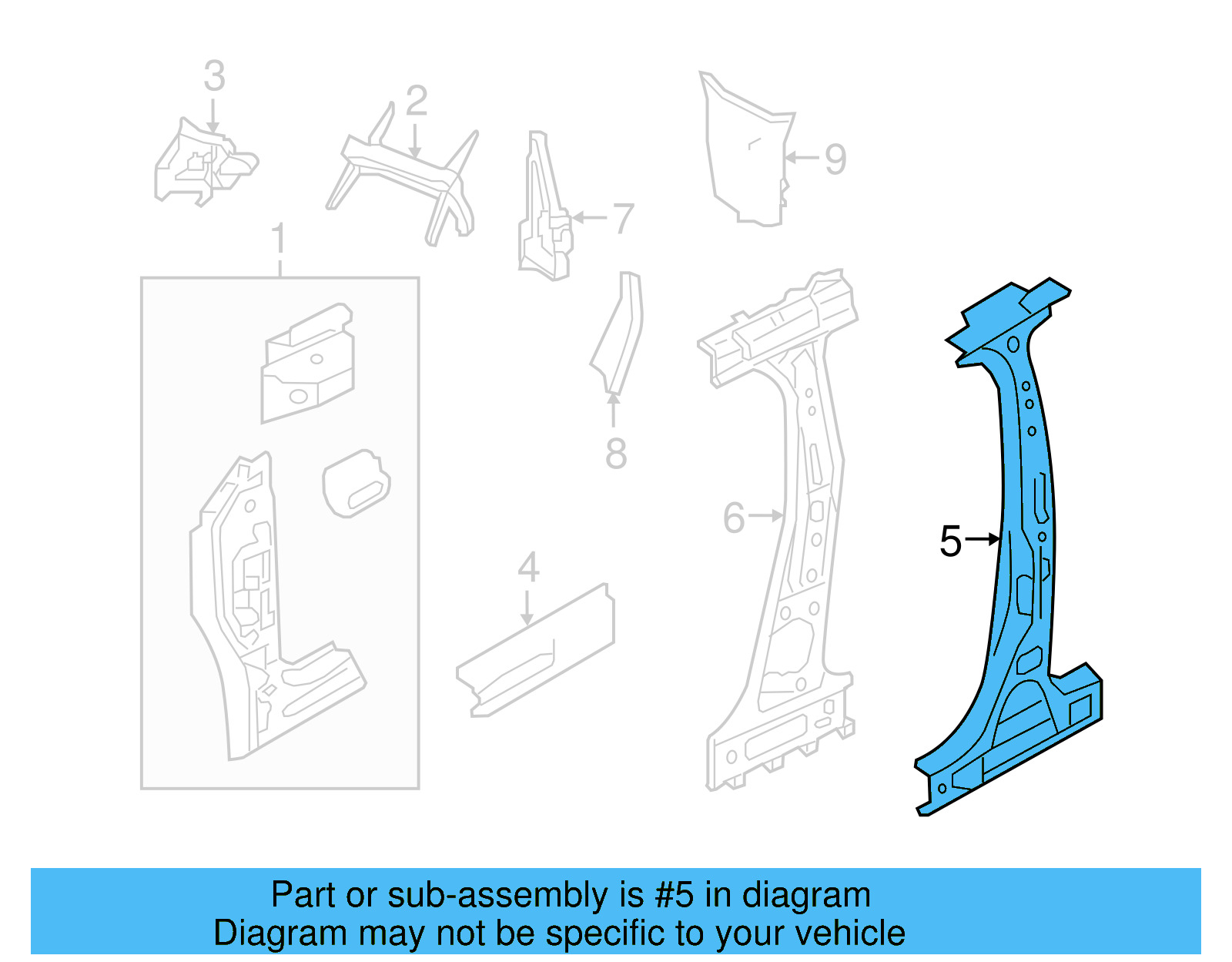 Center Pillar Reinforced 5C6-809-219-B - View 2