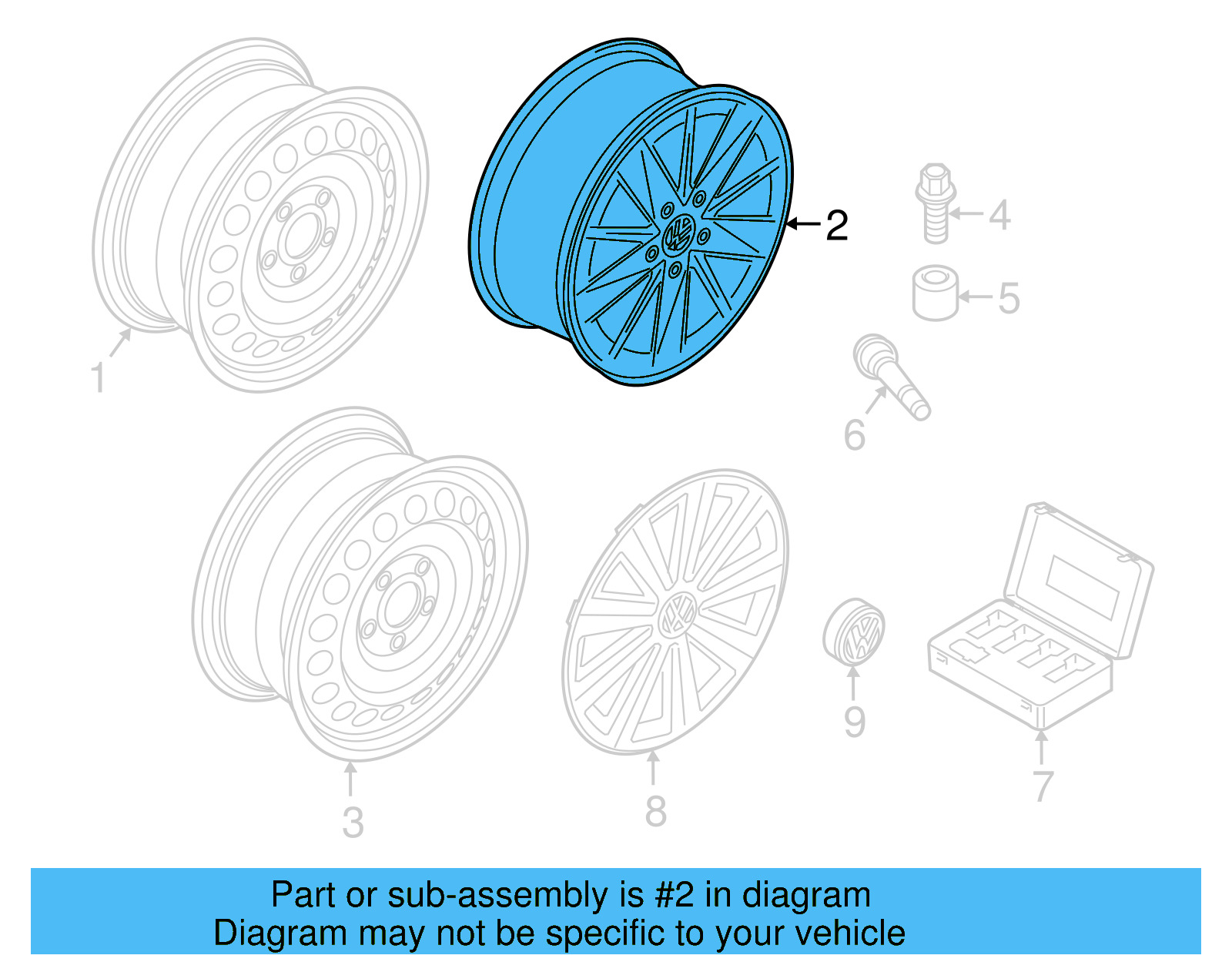 Wheel, Alloy 5G0-601-025-BA-8Z8 - View 2