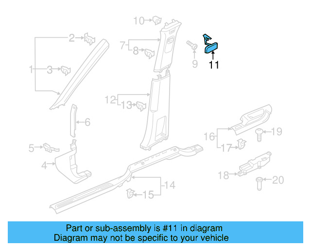 Upper Center Pillar Trim Cap 5G0-853-437-ZA2 - View 14