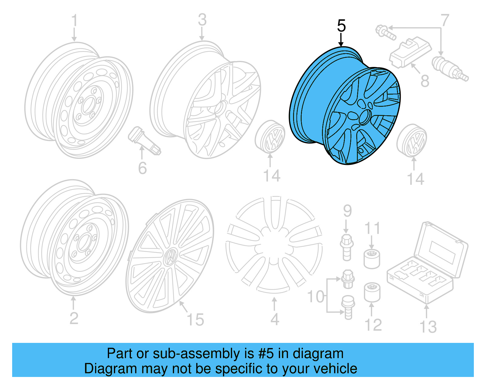 Wheel, Alloy 5N0-601-025-A-8Z8 - View 9