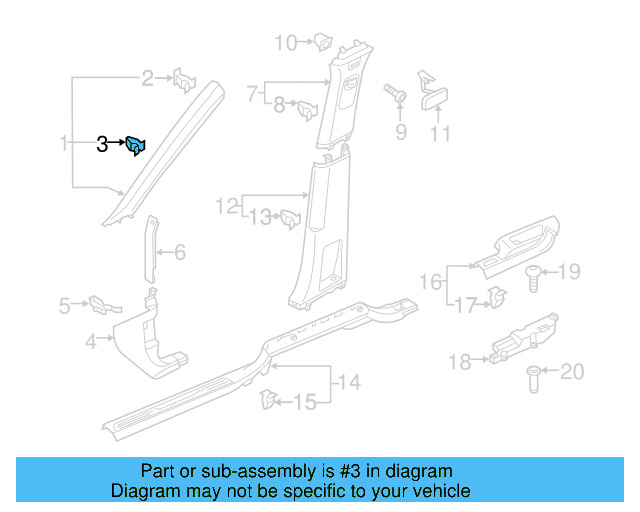 Windshield Pillar Trim Clip 5NA-867-276-A - View 5