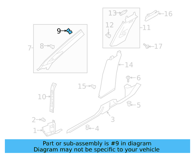 Windshield Pillar Trim Clip 5NA-867-276-B - View 6