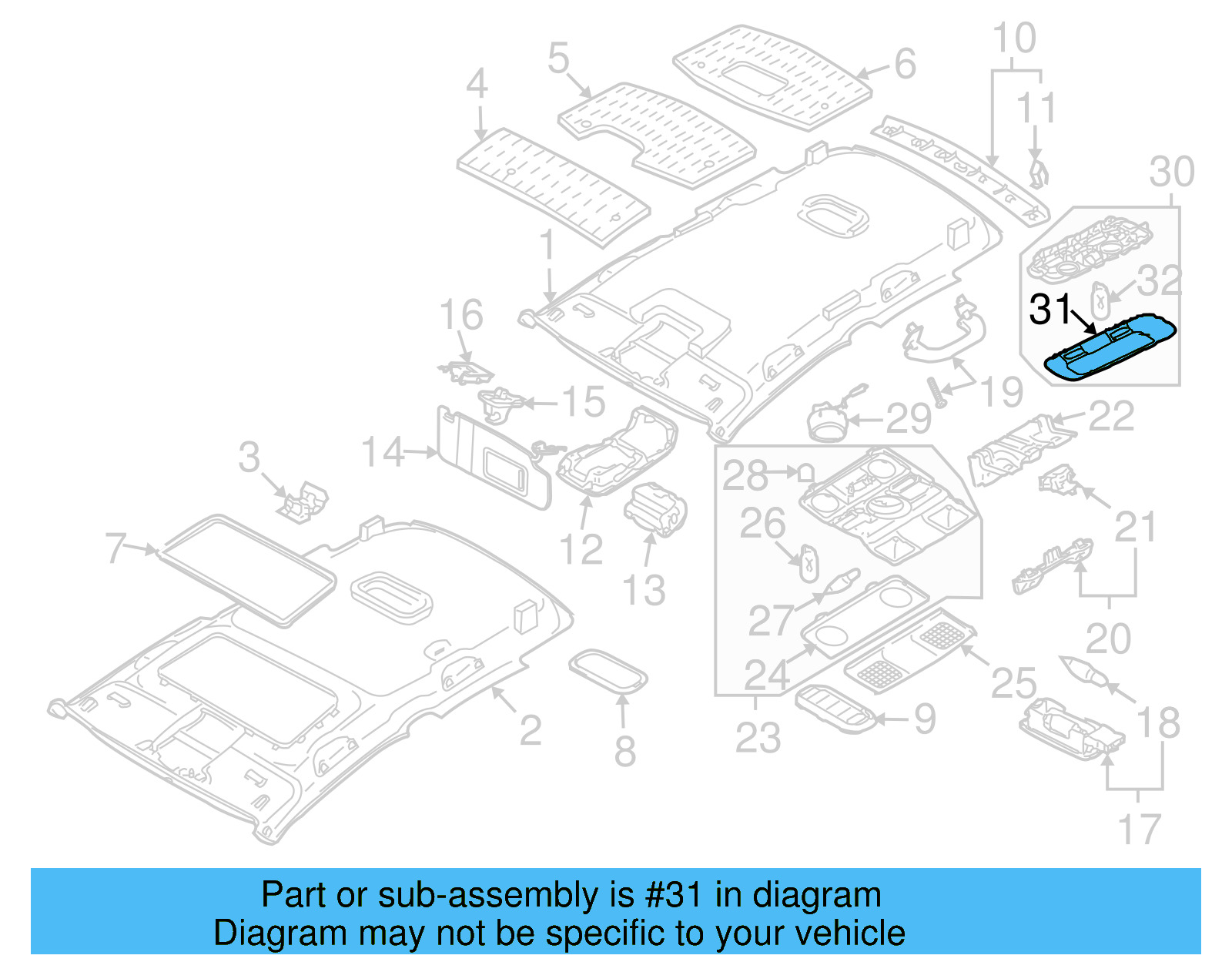 O'head Lamp Lens 3C0-947-291-F-71N - View 20