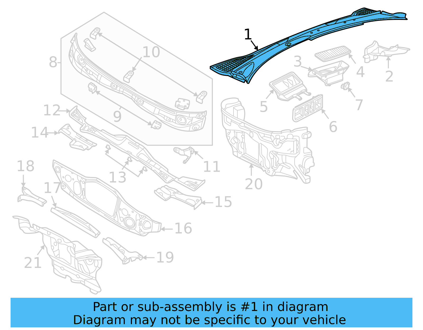 Cowl Grille 11B-819-403-B-9B9 - View 4