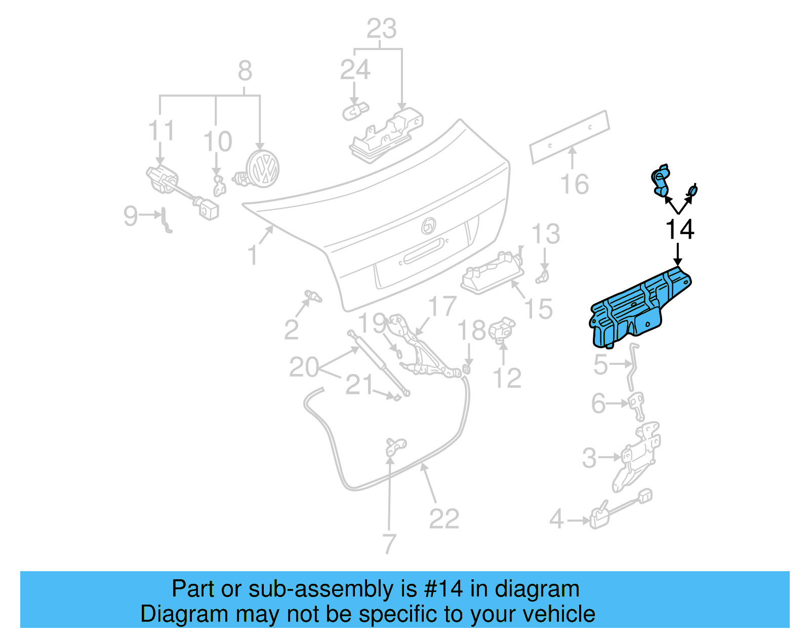 Deck Lid Release Solenoid Bracket 1J5-827-567-A - View 3