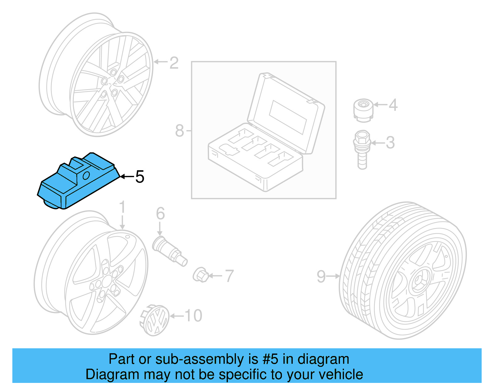 Tire Pressure Sensor 7P0907275A - View 8