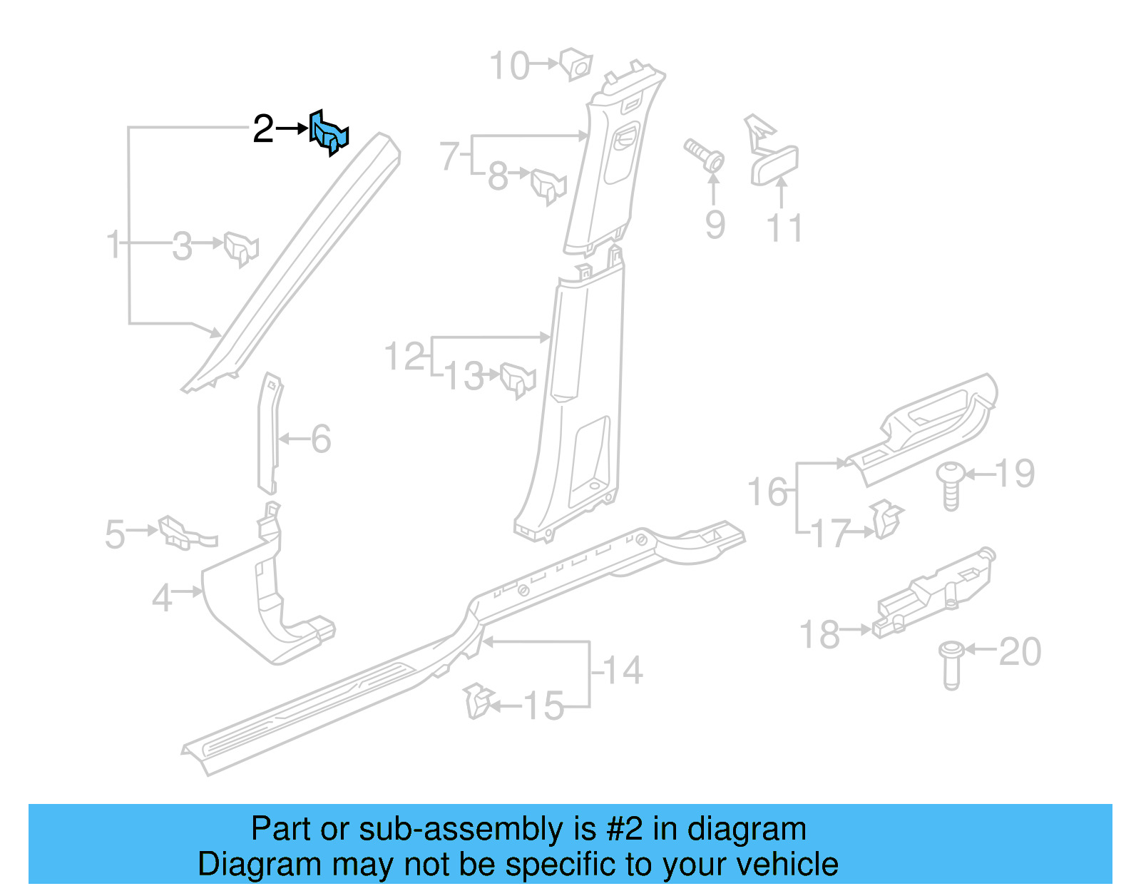 Windshield Pillar Trim Clip 5NA-867-276-A - View 6