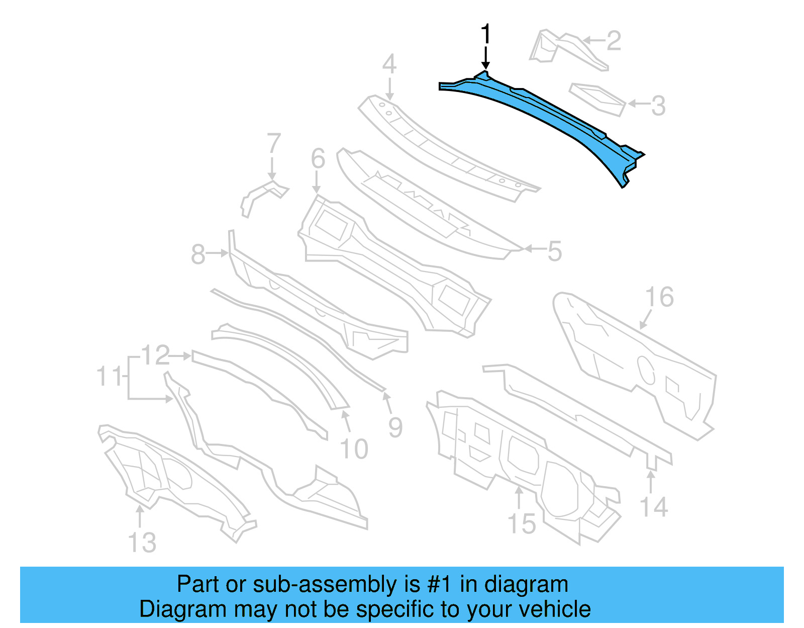 Cowl Top Panel 1K1-819-415-B-9B9 - View 9