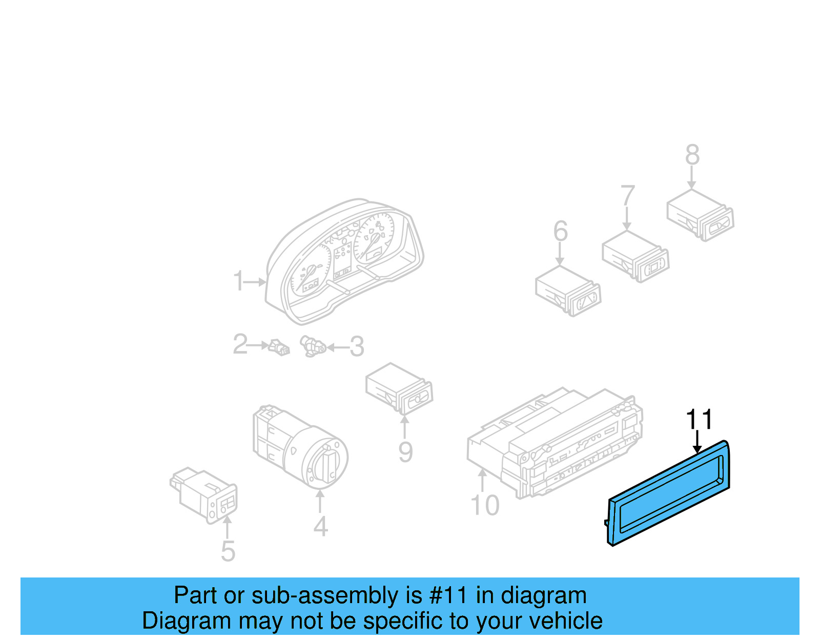 Heater Control Bezel 1J0-907-047-M-1QA - View 7