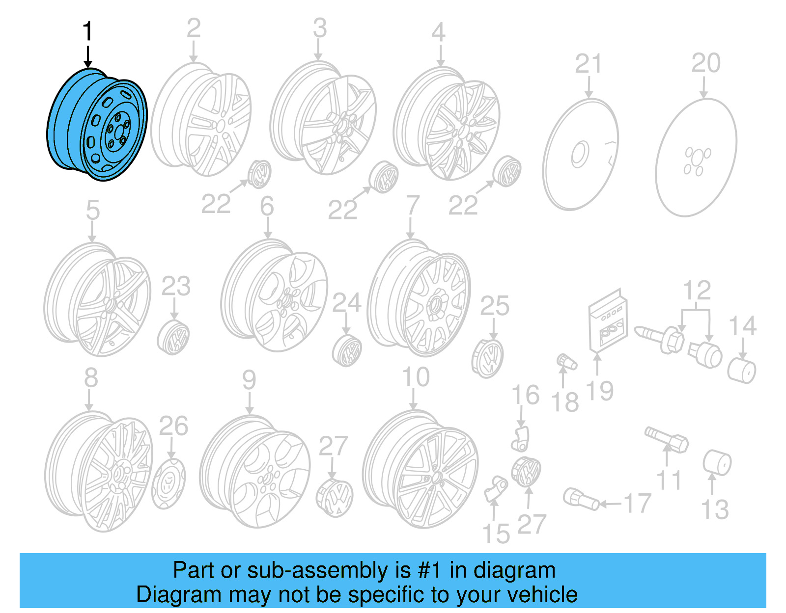 Wheel, Steel 1K0-601-027-K-03C - View 19